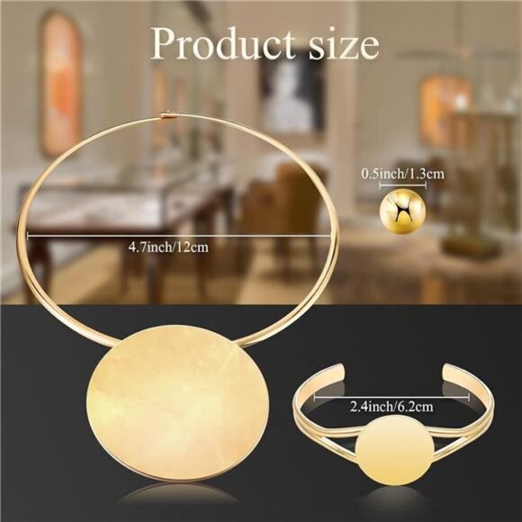 3 Pcs Jewelry Set Gold Choker Earrings Bracelet Statement Necklace - Picture 2 of 8